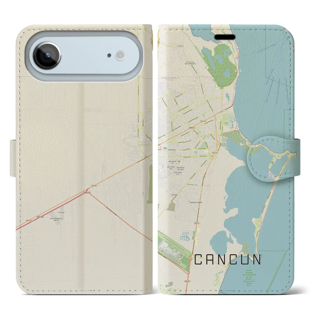 【カンクン（メキシコ）】地図柄iPhoneケース（手帳タイプ）