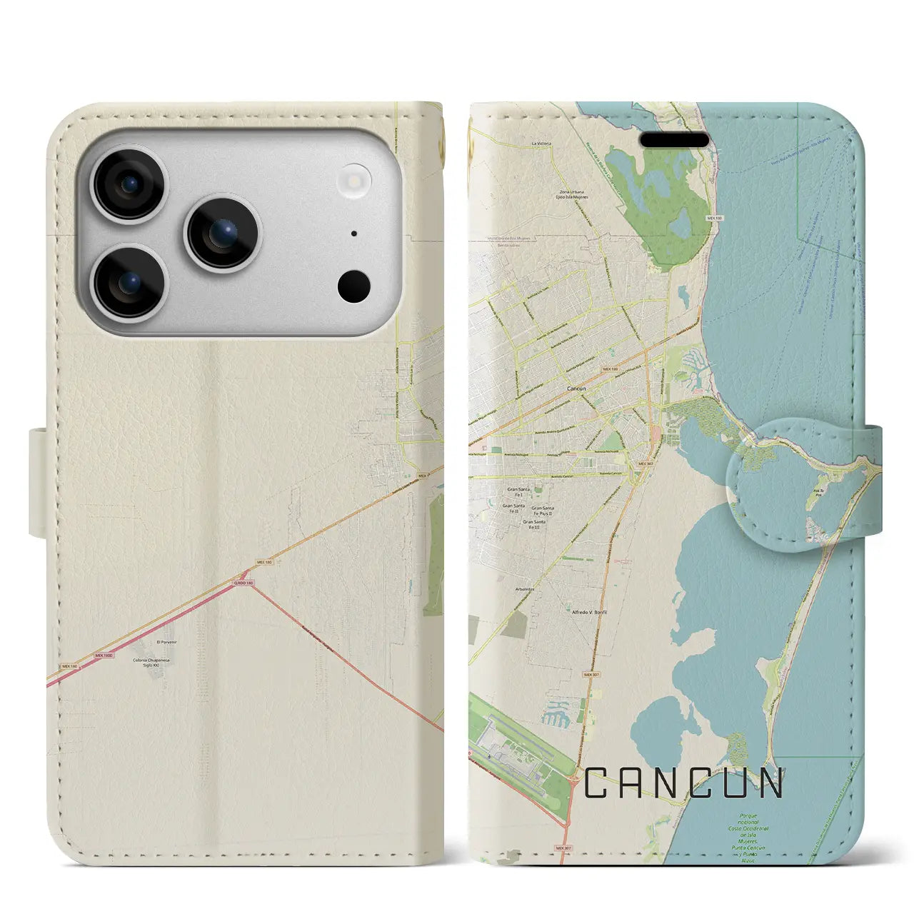 【カンクン（メキシコ）】地図柄iPhoneケース（手帳タイプ）