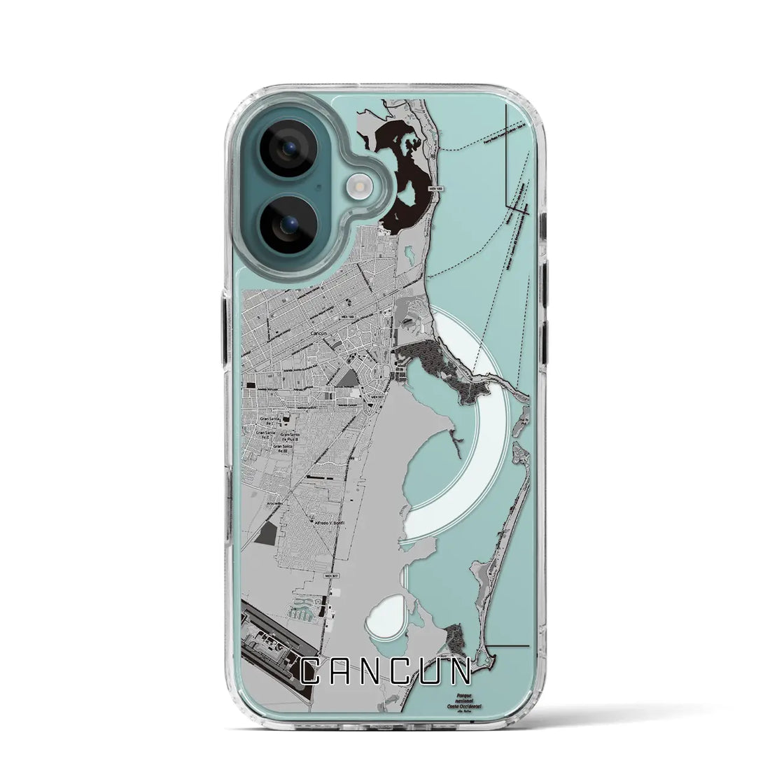 【カンクン（メキシコ）】地図柄iPhoneケース（MagSafeタイプ）モノトーン・iPhone 16 Pro 用