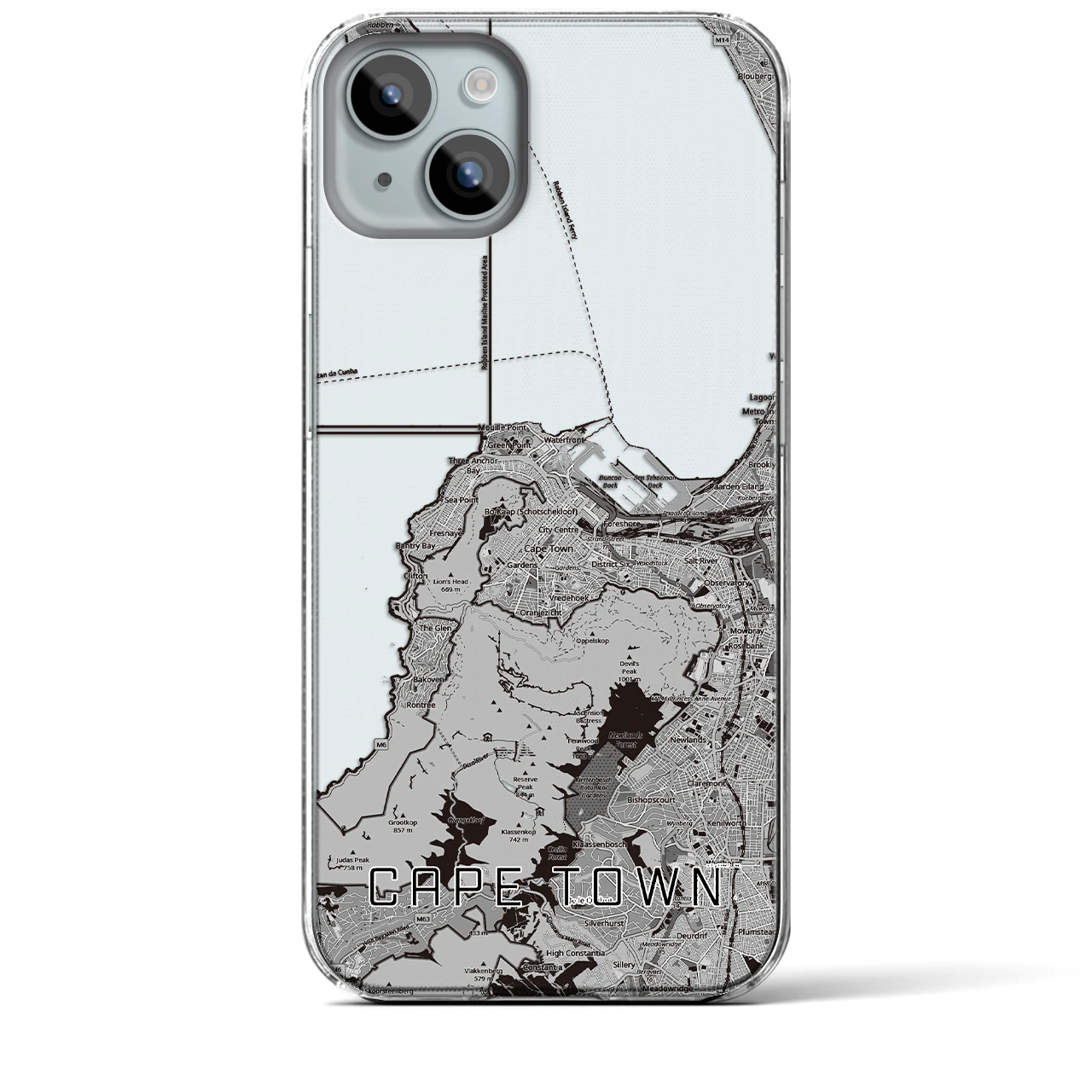 【ケープタウン（南アフリカ）】地図柄iPhoneケース（クリアタイプ）