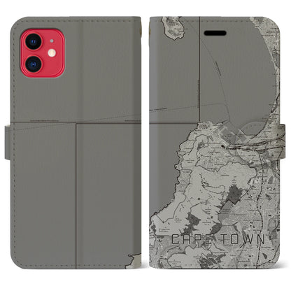 【ケープタウン（南アフリカ）】地図柄iPhoneケース（手帳タイプ）モノトーン・iPhone 11 用