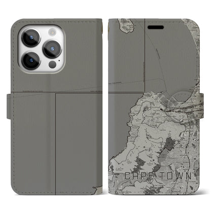 【ケープタウン（南アフリカ）】地図柄iPhoneケース（手帳タイプ）モノトーン・iPhone 14 Pro 用