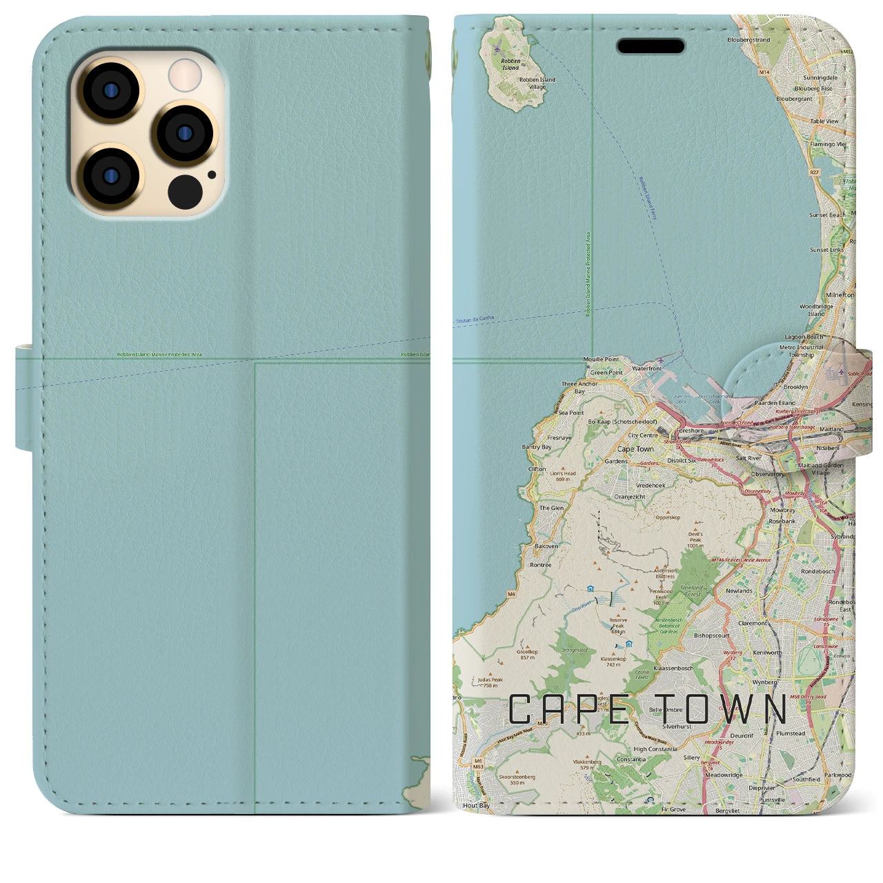 【ケープタウン（南アフリカ）】地図柄iPhoneケース（手帳タイプ）ナチュラル・iPhone 12 Pro Max 用