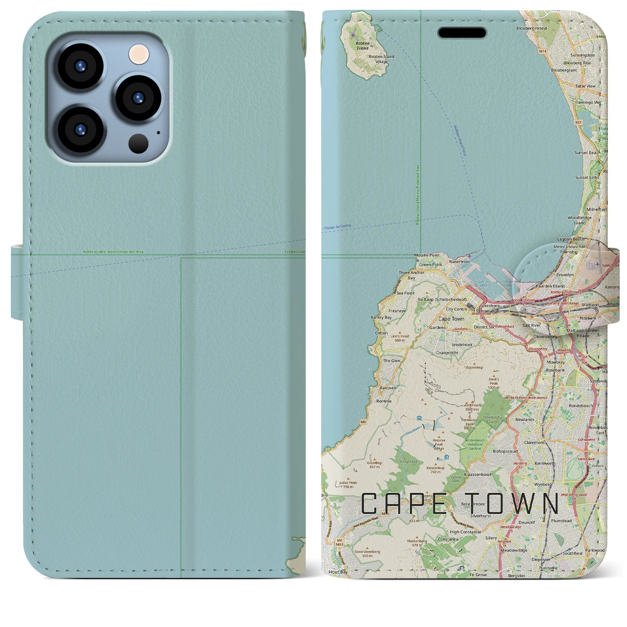 【ケープタウン（南アフリカ）】地図柄iPhoneケース（手帳タイプ）ナチュラル・iPhone 13 Pro Max 用