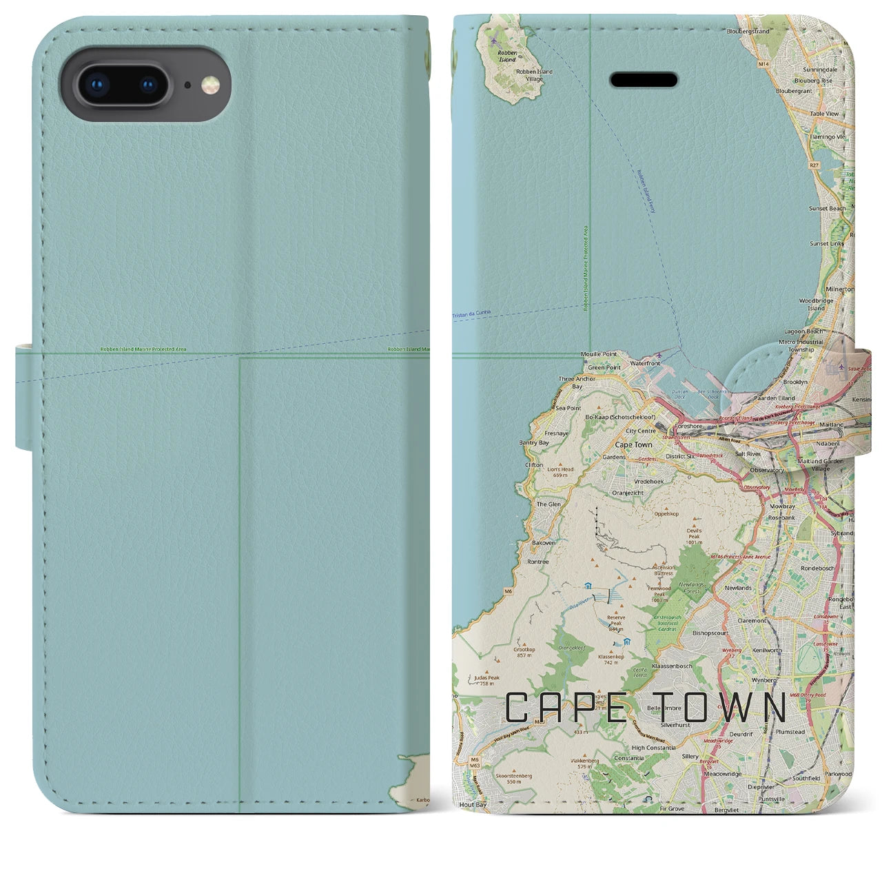 【ケープタウン（南アフリカ）】地図柄iPhoneケース（手帳タイプ）ナチュラル・iPhone 8Plus /7Plus / 6sPlus / 6Plus 用