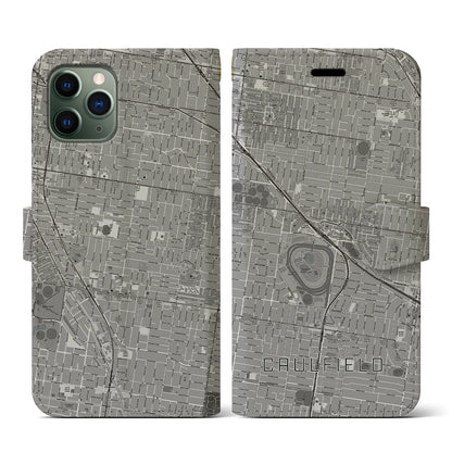 【コーフィールド（オーストラリア）】地図柄iPhoneケース（手帳タイプ）モノトーン・iPhone 11 Pro 用