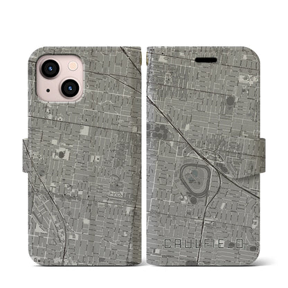 【コーフィールド（オーストラリア）】地図柄iPhoneケース（手帳タイプ）モノトーン・iPhone 13 mini 用