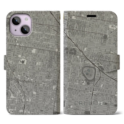 【コーフィールド（オーストラリア）】地図柄iPhoneケース（手帳タイプ）モノトーン・iPhone 14 用