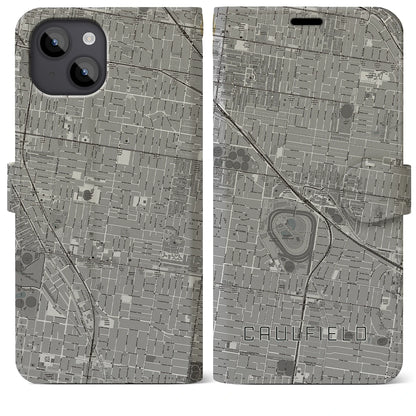 【コーフィールド（オーストラリア）】地図柄iPhoneケース（手帳タイプ）モノトーン・iPhone 14 Plus 用