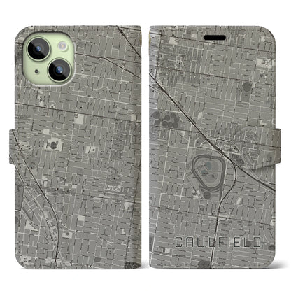 【コーフィールド（オーストラリア）】地図柄iPhoneケース（手帳タイプ）モノトーン・iPhone 15 用