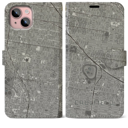 【コーフィールド（オーストラリア）】地図柄iPhoneケース（手帳タイプ）モノトーン・iPhone 15 Plus 用