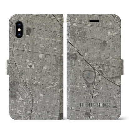 【コーフィールド（オーストラリア）】地図柄iPhoneケース（手帳タイプ）モノトーン・iPhone XS / X 用