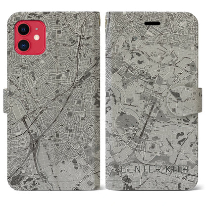 【センター北（神奈川県）】地図柄iPhoneケース（手帳タイプ）モノトーン・iPhone 11 用