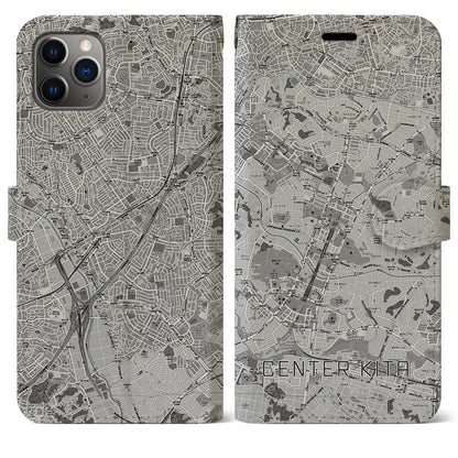 【センター北（神奈川県）】地図柄iPhoneケース（手帳タイプ）モノトーン・iPhone 11 Pro Max 用