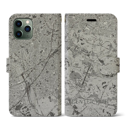 【センター北（神奈川県）】地図柄iPhoneケース（手帳タイプ）モノトーン・iPhone 11 Pro 用