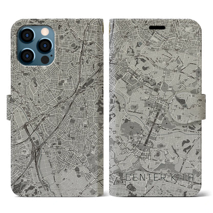 【センター北（神奈川県）】地図柄iPhoneケース（手帳タイプ）モノトーン・iPhone 12 / 12 Pro 用