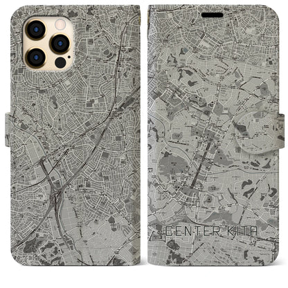 【センター北（神奈川県）】地図柄iPhoneケース（手帳タイプ）モノトーン・iPhone 12 Pro Max 用