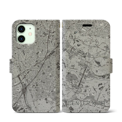 【センター北（神奈川県）】地図柄iPhoneケース（手帳タイプ）モノトーン・iPhone 12 mini 用