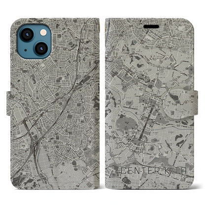 【センター北（神奈川県）】地図柄iPhoneケース（手帳タイプ）モノトーン・iPhone 13 用