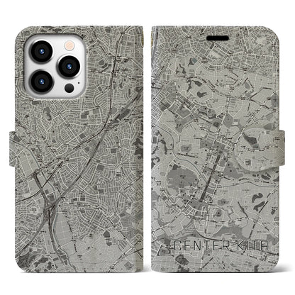 【センター北（神奈川県）】地図柄iPhoneケース（手帳タイプ）モノトーン・iPhone 13 Pro 用
