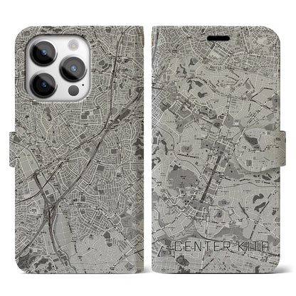 【センター北（神奈川県）】地図柄iPhoneケース（手帳タイプ）モノトーン・iPhone 14 Pro 用