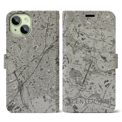 【センター北（神奈川県）】地図柄iPhoneケース（手帳タイプ）モノトーン・iPhone 15 用