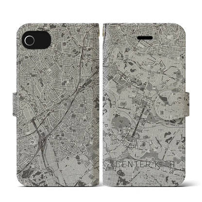 【センター北（神奈川県）】地図柄iPhoneケース（手帳タイプ）モノトーン・iPhone SE（第3 / 第2世代） / 8 / 7 / 6s / 6 用