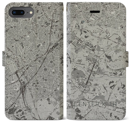 【センター北（神奈川県）】地図柄iPhoneケース（手帳タイプ）モノトーン・iPhone 8Plus /7Plus / 6sPlus / 6Plus 用