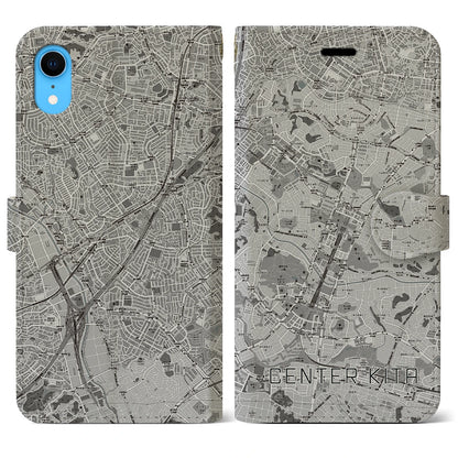【センター北（神奈川県）】地図柄iPhoneケース（手帳タイプ）モノトーン・iPhone XR 用