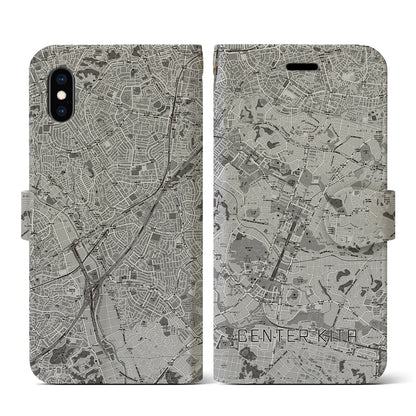 【センター北（神奈川県）】地図柄iPhoneケース（手帳タイプ）モノトーン・iPhone XS / X 用