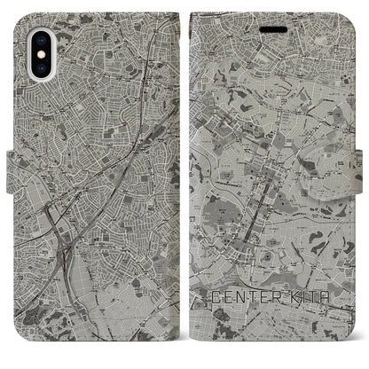 【センター北（神奈川県）】地図柄iPhoneケース（手帳タイプ）モノトーン・iPhone XS Max 用