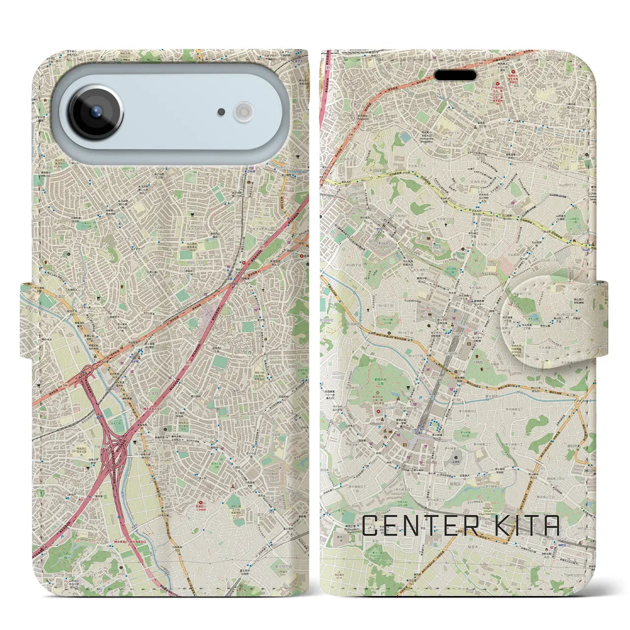 【センター北（神奈川県）】地図柄iPhoneケース（手帳タイプ）