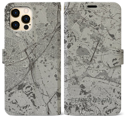 【センター南（神奈川県）】地図柄iPhoneケース（手帳タイプ）モノトーン・iPhone 12 Pro Max 用