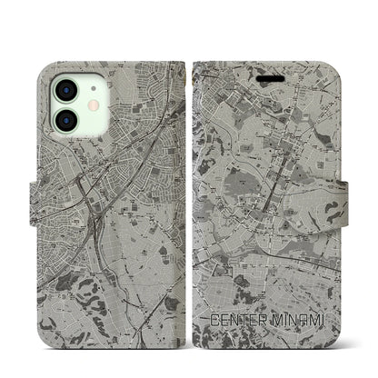 【センター南（神奈川県）】地図柄iPhoneケース（手帳タイプ）モノトーン・iPhone 12 mini 用