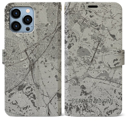 【センター南（神奈川県）】地図柄iPhoneケース（手帳タイプ）モノトーン・iPhone 13 Pro Max 用