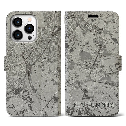 【センター南（神奈川県）】地図柄iPhoneケース（手帳タイプ）モノトーン・iPhone 13 Pro 用