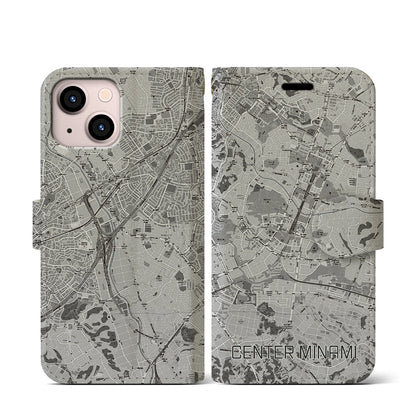 【センター南（神奈川県）】地図柄iPhoneケース（手帳タイプ）モノトーン・iPhone 13 mini 用
