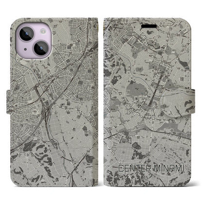 【センター南（神奈川県）】地図柄iPhoneケース（手帳タイプ）モノトーン・iPhone 14 用
