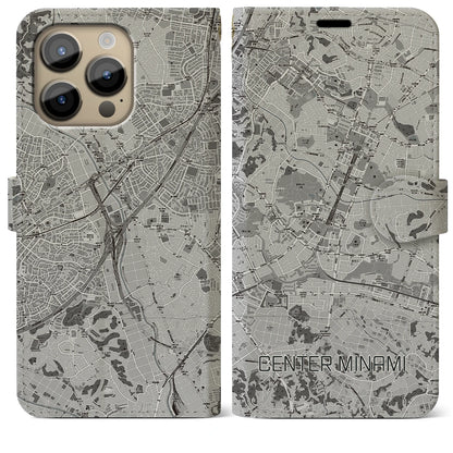 【センター南（神奈川県）】地図柄iPhoneケース（手帳タイプ）モノトーン・iPhone 14 Pro Max 用