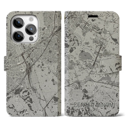 【センター南（神奈川県）】地図柄iPhoneケース（手帳タイプ）モノトーン・iPhone 14 Pro 用