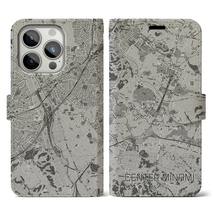 【センター南（神奈川県）】地図柄iPhoneケース（手帳タイプ）モノトーン・iPhone 15 Pro 用