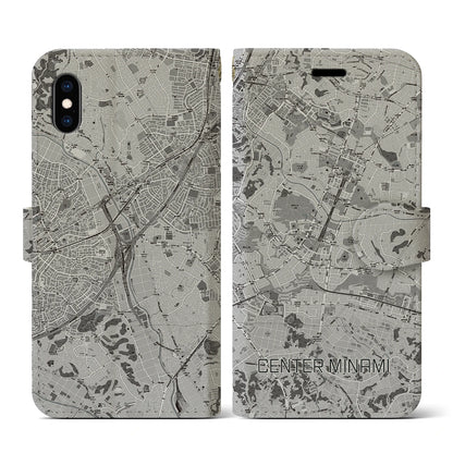 【センター南（神奈川県）】地図柄iPhoneケース（手帳タイプ）モノトーン・iPhone XS / X 用
