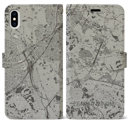 【センター南（神奈川県）】地図柄iPhoneケース（手帳タイプ）モノトーン・iPhone XS Max 用