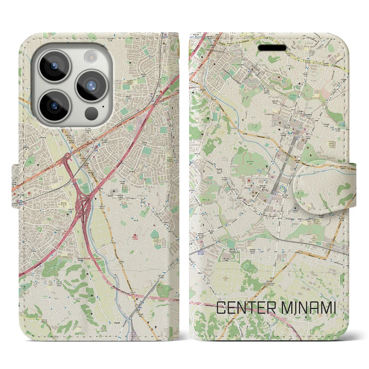 【センター南（神奈川県）】地図柄iPhoneケース（手帳タイプ）