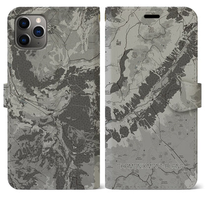 【シャモニー（フランス）】地図柄iPhoneケース（手帳タイプ）モノトーン・iPhone 11 Pro Max 用