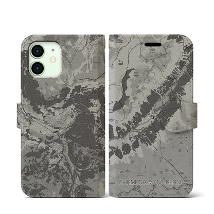 【シャモニー（フランス）】地図柄iPhoneケース（手帳タイプ）モノトーン・iPhone 12 mini 用