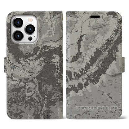 【シャモニー（フランス）】地図柄iPhoneケース（手帳タイプ）モノトーン・iPhone 13 Pro 用