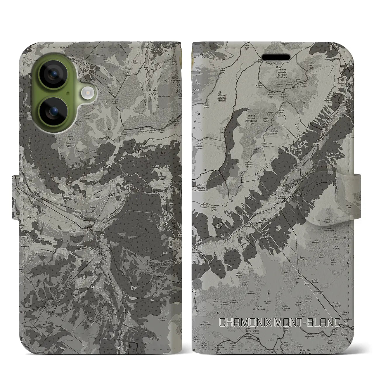 【シャモニー（フランス）】地図柄iPhoneケース（手帳タイプ）