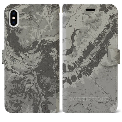 【シャモニー（フランス）】地図柄iPhoneケース（手帳タイプ）モノトーン・iPhone XS Max 用