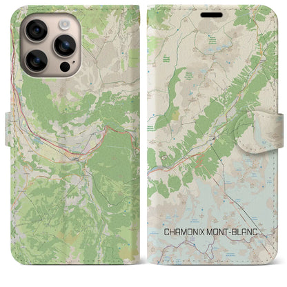 【シャモニー（フランス）】地図柄iPhoneケース（手帳タイプ）ナチュラル・iPhone 16 Plus 用